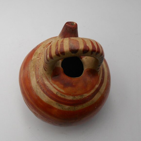 VINTAGE SMALL MEXICAN CLAY POT HAND PAINTED POTTERY WATER JUG FOLK ART TONALA - Picture 5 of 8